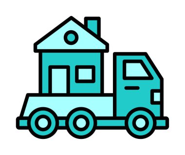 Ev kamyonu teslimatı ikon vektörü. Yer değiştirme servisi. Eve taşın