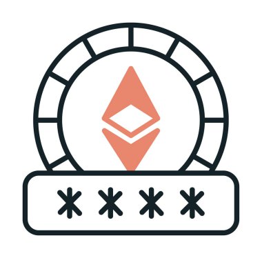 Ethereum işareti ve Parola simgesi, vektör illüstrasyonu