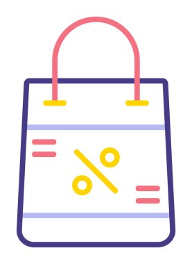 İndirim ve alışveriş çantası vektör çizgisi simgesi, satış konsepti                       