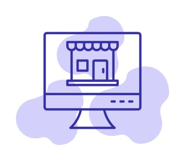 dükkan, Online Shop konsepti, vektör illüstrasyon tasarımı olan bilgisayar ekranı