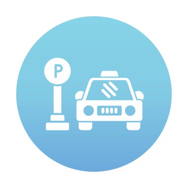 Çember vektör illüstrasyonunda park simgesinin yanındaki araba