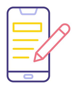 Beyaz arkaplanda not defteri simgesi olan akıllı telefon 