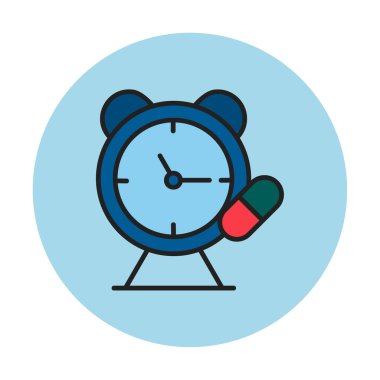 Alarm saati ve kapsül düz simgesi, vektör illüstrasyonu             