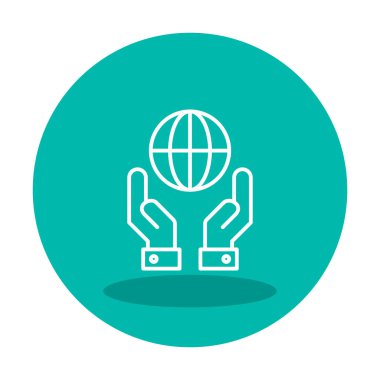 Beyaz arkaplanda izole edilmiş iki el Dünya vektör simgesini tutuyor