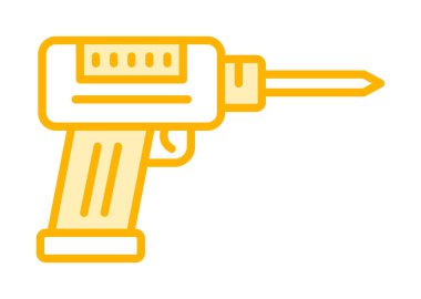 Düz dizaynlı el matkabı simgesi. Tamirci konsepti için matkap simgesi. Çizgi film dizaynında ev aletleri. Tamirci için elektrikli cihaz. Vektör illüstrasyonu