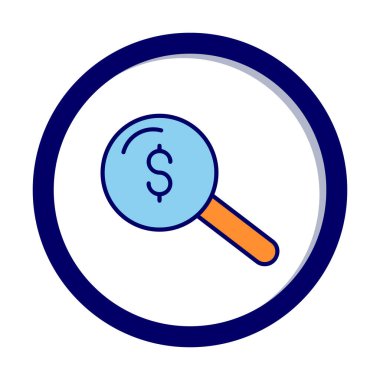 Dolar simgesi ve vektör illüstrasyonlu basit büyüteç