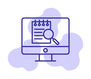 Bilgisayar simgesini ara. Bilgisayar ve büyüteç işareti. Bilgisayar sembol bul. 