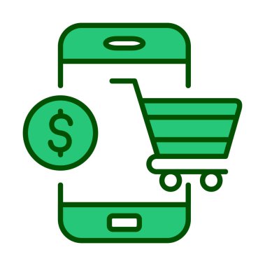 Mobil Online Alışveriş simgesi. Vektör illüstrasyonu