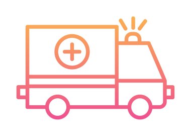 Basit renklerde ambulans arabası vektör simgesi. Yandan görüntüle