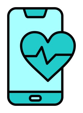 Akıllı telefon ekranında kalp atış hızı sembolü, satır biçimi simgesi, vektör tasarımı 