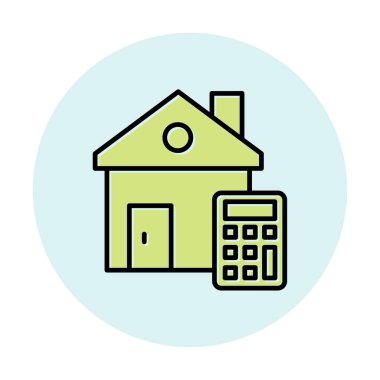 Ev Maliyeti Hesaplayıcı Simgesi, Renkli Vektör İllüstrasyonu