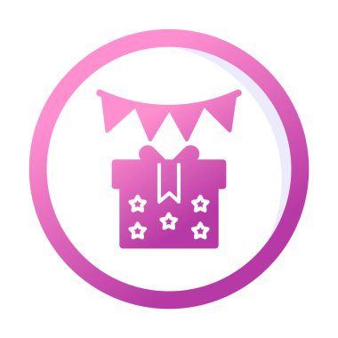 Festival çelengi bayrakları ve hediye kutusu simgesi, vektör illüstrasyonu 