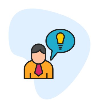 Fikri olan iş adamı, ampul ikonu vektör illüstrasyonu