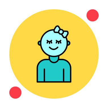 Mutlu Bebek Kız Simgesi, Vektör İllüstrasyonu 