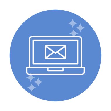 Beyaz arkaplanda dizüstü bilgisayar vektör illüstrasyonunda e- posta