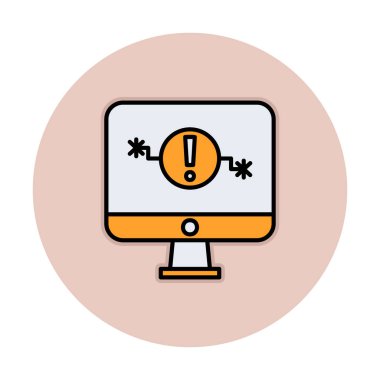 Sorun simgesi olan bilgisayar monitörü. Web sayfası, afiş, sunum, sosyal medya ve belgeler için sistem hatası uyarısı