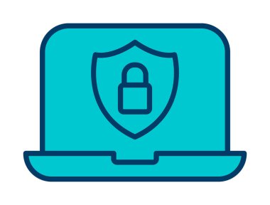 Veri Güvenlik simgesi, kalkan ve asma kilitli dizüstü bilgisayar, vektör illüstrasyonu