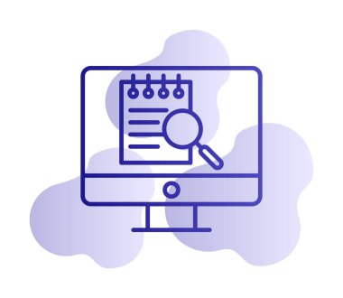 Bilgisayar simgesini ara. Bilgisayar ve büyüteç işareti. Bilgisayar sembol bul. 