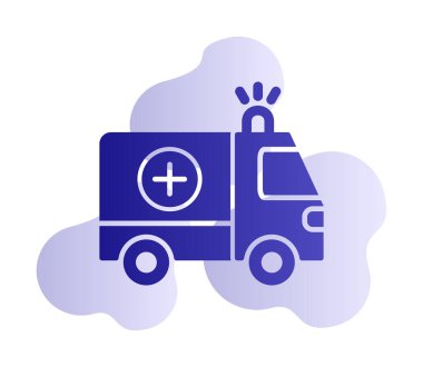 Basit renklerde ambulans arabası vektör simgesi. Yandan görüntüle