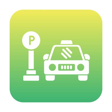 Çember vektör illüstrasyonunda park simgesinin yanındaki araba