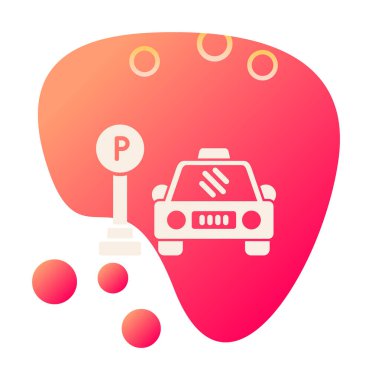 Çember vektör illüstrasyonunda park simgesinin yanındaki araba