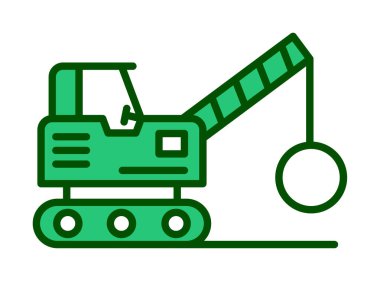 Binanın yıkımı için inşaat aracı. düz vektör illüstrasyonu