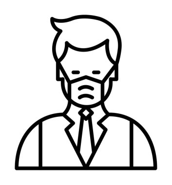 Yüz maskesi çizgisi ikonu, hastalık önlemenin vektör piktogramı. Koronavirüsten korunma giysisi, hava kirliliği, toz, grip illüstrasyonu, tıbbi gereç deposu tabelası.