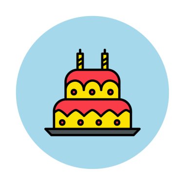 Mumlu doğum günü pastası. Web simgesi vektör illüstrasyonu