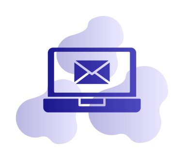 Beyaz arkaplanda dizüstü bilgisayar vektör illüstrasyonunda e- posta