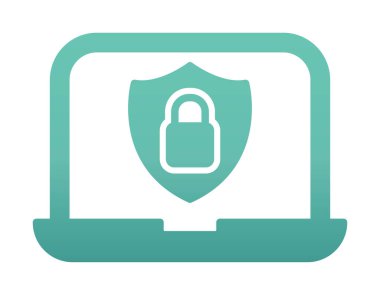 Veri Güvenlik simgesi, kalkan ve asma kilitli dizüstü bilgisayar, vektör illüstrasyonu