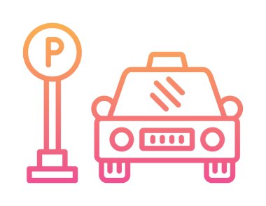 Çember vektör illüstrasyonunda park simgesinin yanındaki araba