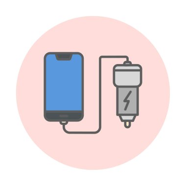 Araç telefonu şarj etme simgesi, vektör illüstrasyonu 