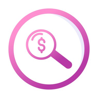 Dolar simgesi ve vektör illüstrasyonlu basit büyüteç