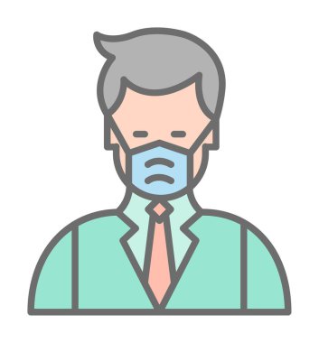 Yüz maskesi çizgisi ikonu, hastalık önlemenin vektör piktogramı. Koronavirüsten korunma giysisi, hava kirliliği, toz, grip illüstrasyonu, tıbbi gereç deposu tabelası.