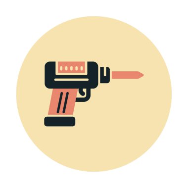 Düz dizaynlı el matkabı simgesi. Tamirci konsepti için matkap simgesi. Çizgi film dizaynında ev aletleri. Tamirci için elektrikli cihaz. Vektör illüstrasyonu