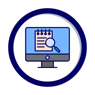 Bilgisayar simgesini ara. Bilgisayar ve büyüteç işareti. Bilgisayar sembol bul. 