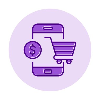 Mobil Online Alışveriş simgesi. Vektör illüstrasyonu