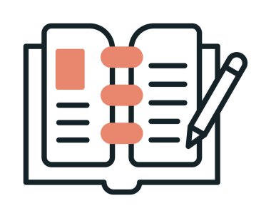 açık kitap ve kalem simgesi, vektör illüstrasyonu 