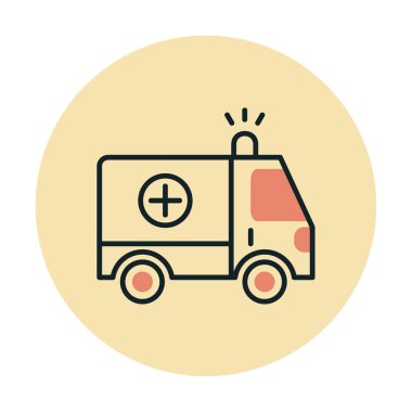 Basit renklerde ambulans arabası vektör simgesi. Yandan görüntüle