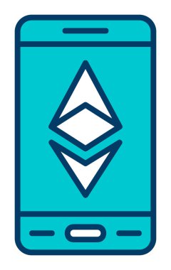 Akıllı telefon düz simgesi üzerine Ethereum, vektör illüstrasyonu