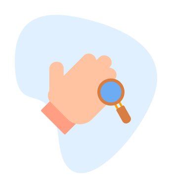 Bir büyüteç ikonuyla el. Hijyen konsepti. vektör illüstrasyonu