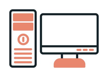 masaüstü bilgisayar simgesi tasarımı, düz işaret, vektör ve illüstrasyon