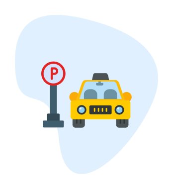 Çember vektör illüstrasyonunda park simgesinin yanındaki araba