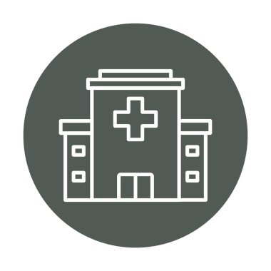 Hastane binası, ince çizgi ikonu, hastane konsepti, beyaz arka planda hastane binası tabelası, mobil konsept ve web tasarımı için hastane yapı ikonu