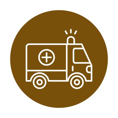 Basit renklerde ambulans arabası vektör simgesi. Yandan görüntüle