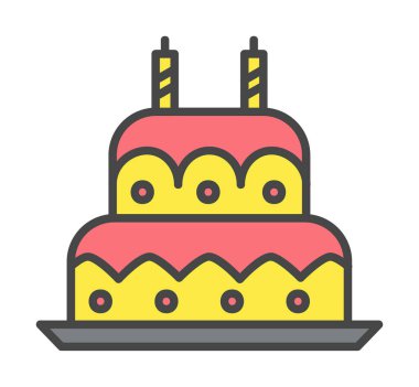 Mumlu doğum günü pastası. Web simgesi vektör illüstrasyonu