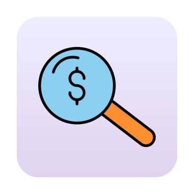 Dolar simgesi ve vektör illüstrasyonlu basit büyüteç