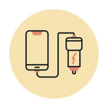 Araç telefonu şarj etme simgesi, vektör illüstrasyonu 