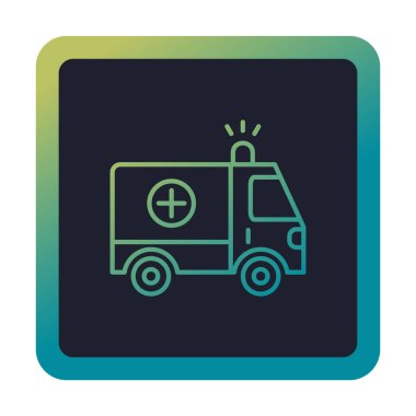 Basit renklerde ambulans arabası vektör simgesi. Yandan görüntüle
