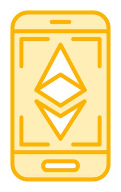 Telefon ekranındaki Ethereum simgesi, vektör sembolü